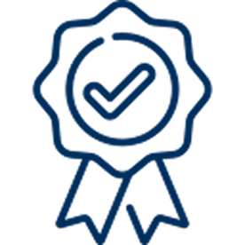 Outline of an award ribbon with a check mark in the center.