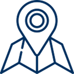 A blue outline of a location pin on a map, symbolizing navigation or directions.